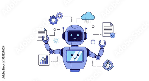 Robot with Tools Icons.