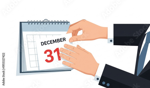 Deadline Concept with Business Hands Flipping Last Calendar Page Vector