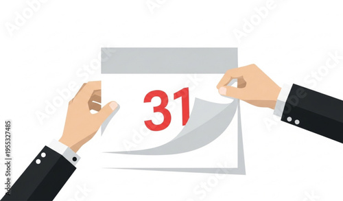 Deadline Concept with Business Hands Flipping Last Calendar Page Vector