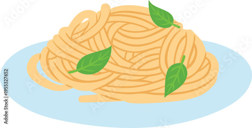 Italian pasta, macaroni and spaghetti heap, noodles food with mint basil leaves, vector flat Mediterranean cuisine menu