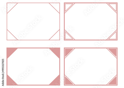 くすみピンクの繊細な角装飾フレーム4種セット・バナー・カード用テンプレート