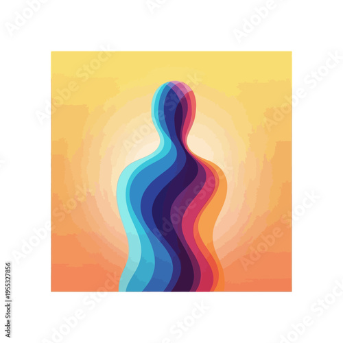 Colorful abstract female silhouette with flowing rainbow aura vector