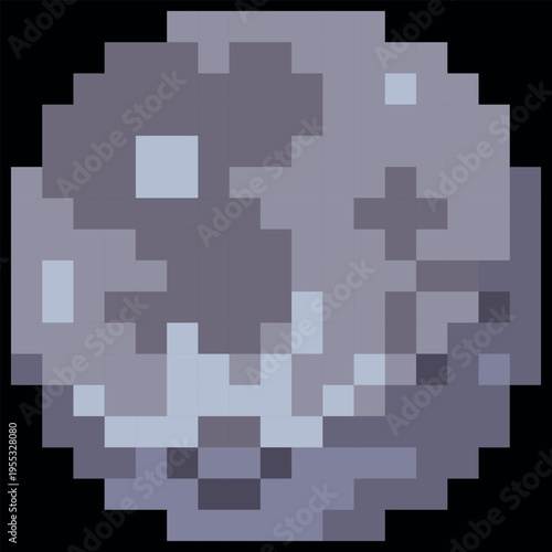 A round pixelated planet, moon, rock, or meteorite, 8-bit.