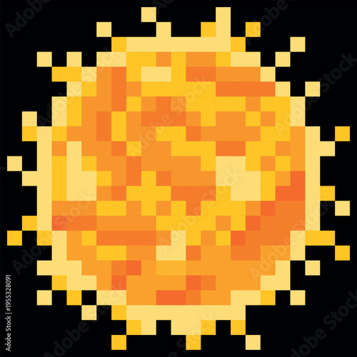 Pixel icon of a bright yellow sun with rays, 8-bit.