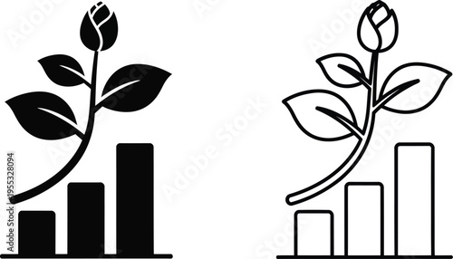 Growing bar graph statistics with plant growth Vector