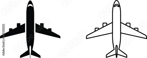 Airplane takeoff flight silhouette and outline Vector