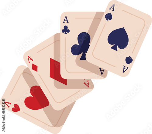 Playing cards: aces, hearts, diamonds, clubs, and spades.