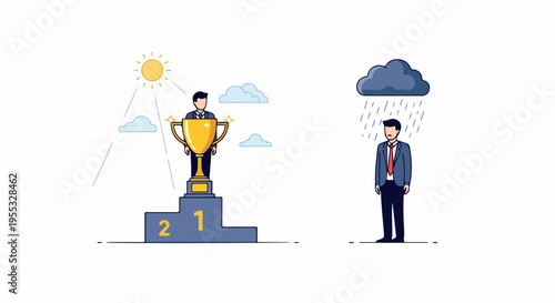 Businessman Winner and Loser Comparison Vector Illustration