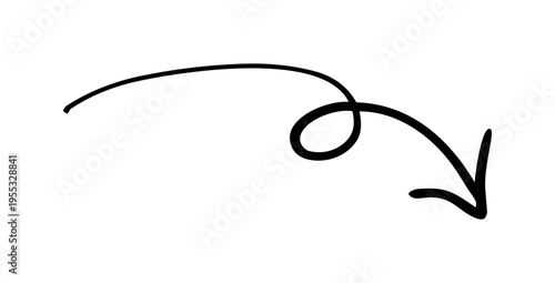 手書きのくるくる矢印 下向き 下降