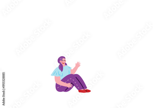 体育座りをする可愛い女の子のイラスト
