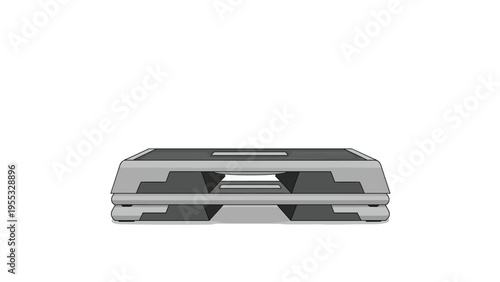 Front view of a gray and black aerobic fitness step platform used for home workouts and gym training routines isolated on a clean white background.
