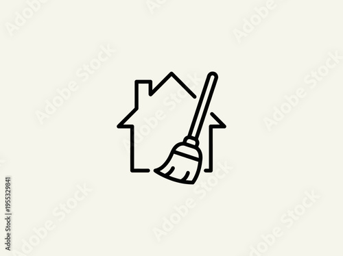 Home cleaning and maintenance vector icon, representing tidy house and household chores service with broom