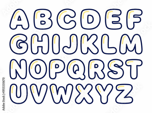Alphabet letters in a fun, bubbly font, displaying the entire English alphabet from A to Z with a playful and engaging design perfect for educational or creative projects