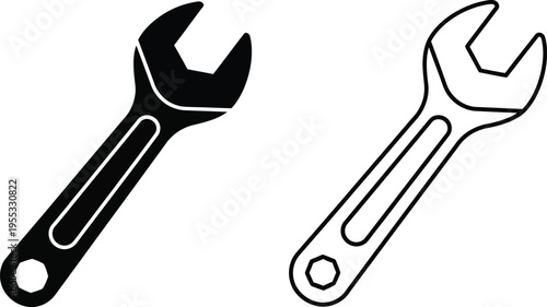 Black and white adjustable wrenches Vector