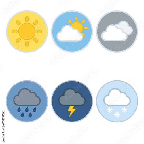 Illustrated weather icons representing a variety of conditions, perfect for World Meteorological Day celebrations and educational materials