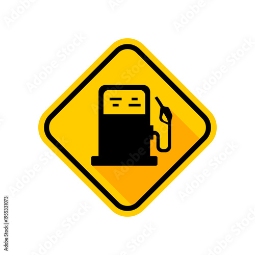 Black fuel dispenser gas station on yellow square sign icon flat vector design
