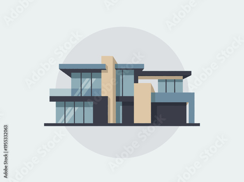 Modern architectural design of a luxury two-story house with sleek lines and glass windows