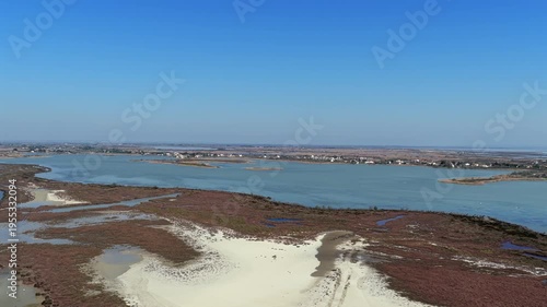 Aerial view of Les Saintes-Maries-de-la-Mer in the Bouches-du-Rhône department, Provence, France