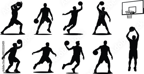 Black Basketball Players Silhouettes Playing on Court