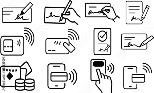 Various icons related to payment methods and transactions