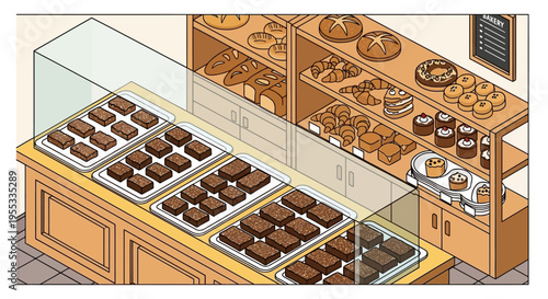 Bakery Display Case with Assorted Pastries and Cakes