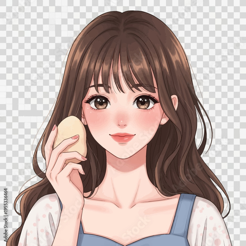 cartoon woman applying makeup with a sponge