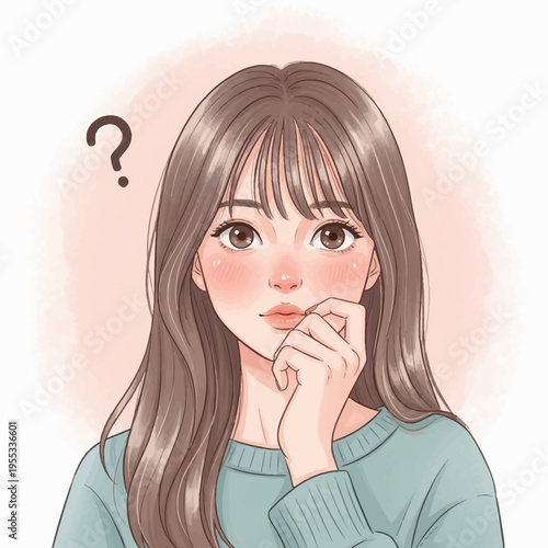 woman with question mark thinking face expression