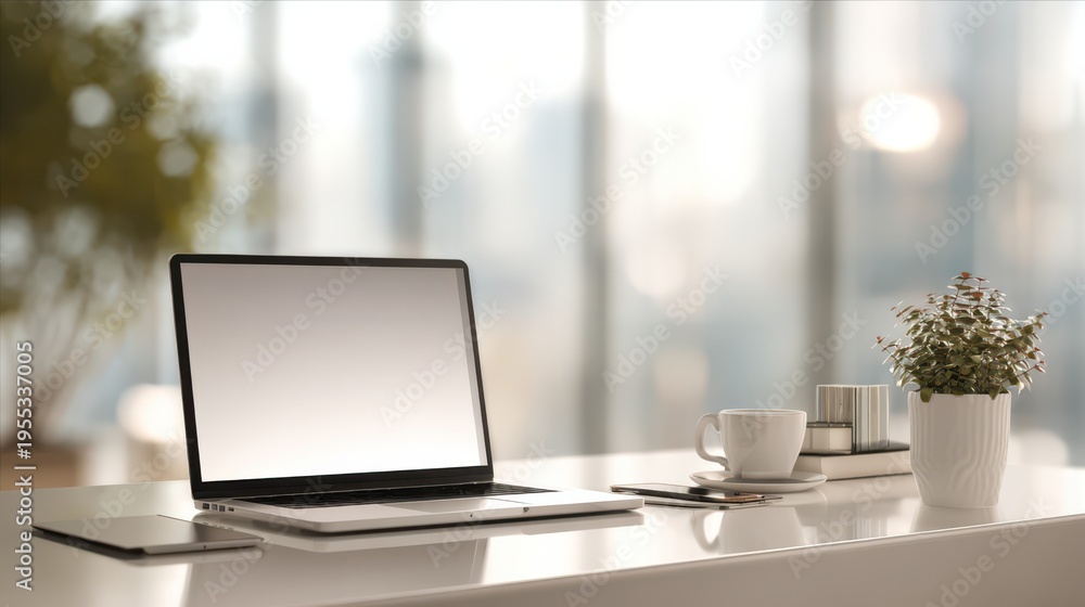 Fototapeta premium Minimalist workspace with green accents