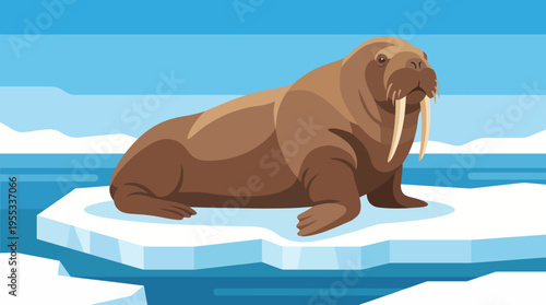 A majestic walrus gracefully rests on an iceberg amidst the tranquil icy waters, showcasing the beauty of marine life and the rich diversity of wildlife.
