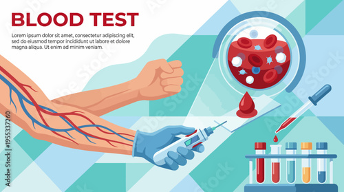 An illustration depicting a blood test procedure, highlighting the essential healthcare processes and the vital role of blood analysis in medical diagnostics.