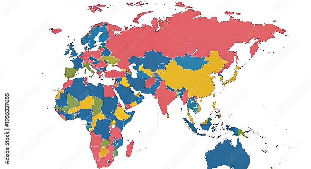 Fototapeta premium colorful world map with countries in different colors