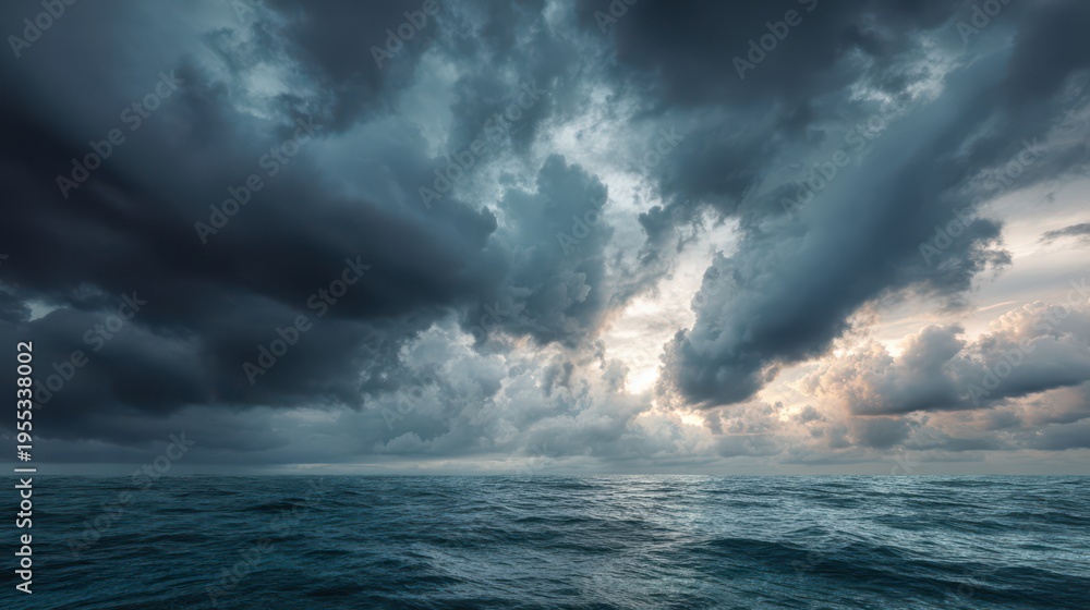 Obraz premium Dramatic stormy ocean with clouds and horizon