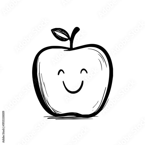 Smiling Apple with Leaf on White Background