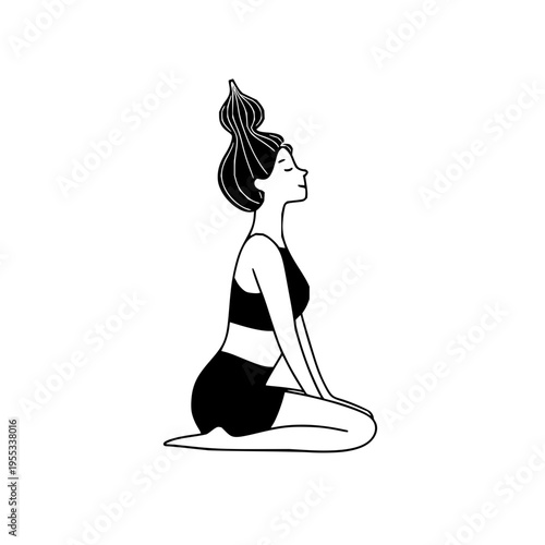 Woman Doing Yoga on Knees in Black and White Minimalist Style