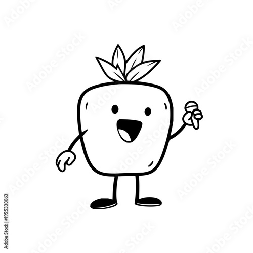Happy Cartoon Pineapple Holding Coin on White Background