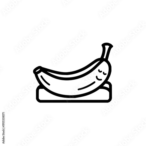 Smiling Banana on Rectangular Block Isolated on White Background