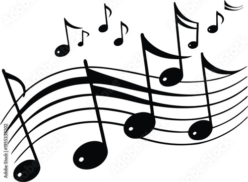 Musical notes symbols silhouette set, rhythm and melody icons, sound notation, music education, audio concept, black white illustration