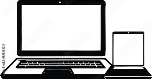 Two icons of a laptop computer, one outline and one filled
