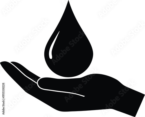 Human hands protecting and catching water drops line art concept for conservation