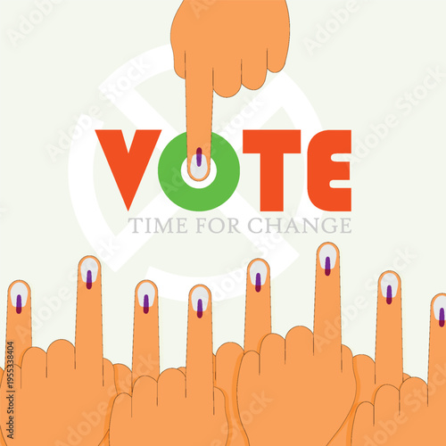 A design featuring a finger marked with indelible ink, pointing to the message: "Everyone, cast your vote!"