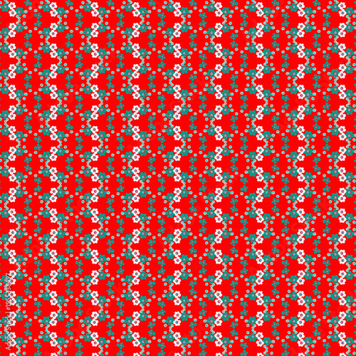Country style Bright red background with tiny small colorful flowers Simple summer floral pattern Dress fabric print Quilting patchwork sewing fabric design Textile Wallpapers Wrapping paper