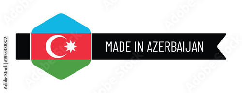 Made in Azerbaijan Label Vector with Flag Badge and Ribbon Banner Country of Origin Icon