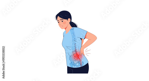 Woman with lower back pain and sciatica anatomical illustration