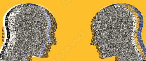 Dissociative disorder, Brain problems. Degenerative disease. double personality, schizophrenia.Thoughts and voices concept vector.