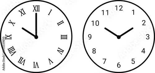 WebClock face icons set with roman and arabic numerals for wall clock design watch dial plate and time measurement icons