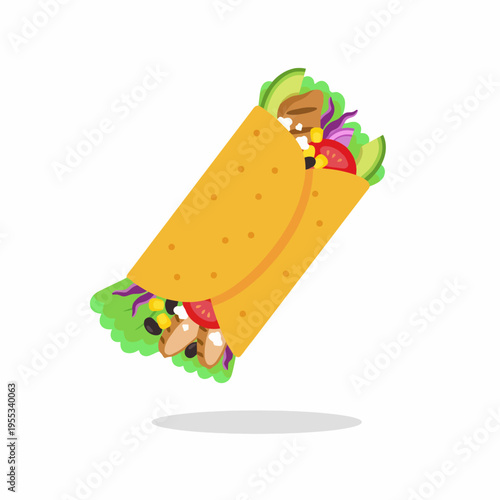 An appetizing wrap bursting with fresh vegetables, herbs, and tender meat, symbolizing a healthy and flavorful choice for a quick meal or snack for any food lover.
