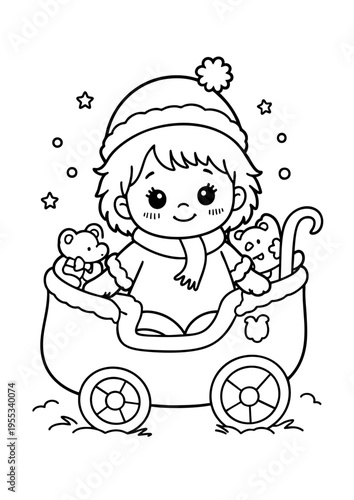 Bold out of cristmas gifts on kart coloring page