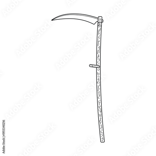 Hand drawn kids drawing vector illustration design farming scythe cartoon isolated