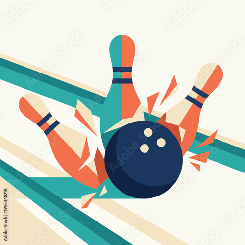 This event captures the excitement of bowling, illustrating a bowling ball crashing into pins, embodying energy and competition in a stylish and modern representation.