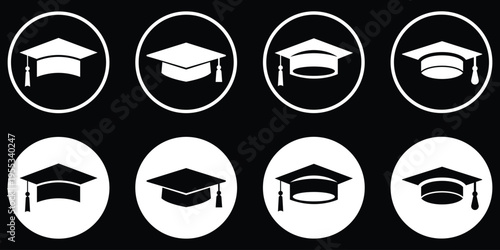 Set of graduation cap icons. Academic cap. Graduation cap icon set in vector style for education, school, university, and UI design. eps 10